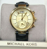  Shop Authentic Michael Kors Sawyer Champagne Dial Black Leather Strap Watch for Women - MK2433 - Luxxuri