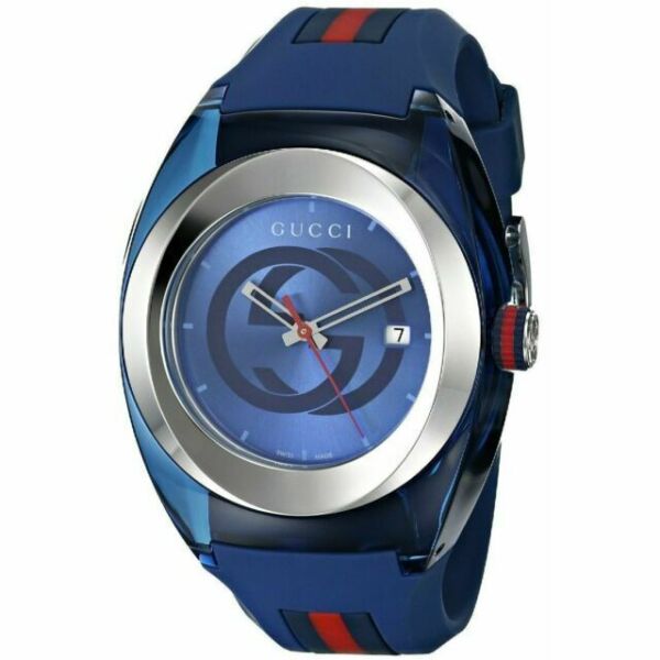  Shop Authentic Gucci Sync XXL Quartz Blue Dial Blue Rubber Strap Watch For Men - YA137104 - Luxxuri