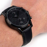  Shop Authentic Hugo Boss Blackout Chronograph Black Dial Black Leather Strap Watch For Men - HB1512567 - Luxxuri