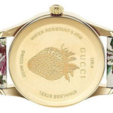  Shop Authentic Gucci G Timeless Floral Gold Dial White Leather Strap Watch For Women - YA1264084 - Luxxuri