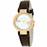  Shop Authentic Gucci G Interlocking Mother of Pearl Dial Brown Leather Strap Watch For Women - YA133516 - Luxxuri