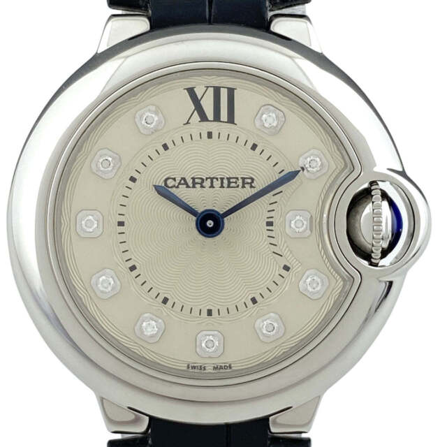  Shop Authentic Cartier Ballon Bleu de Cartier Diamonds Silver Dial Black Leather Strap Watch for Women - W4BB0008 - Luxxuri