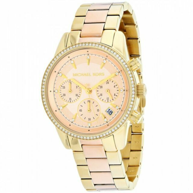  Shop Authentic Michael Kors Ritz Chronograph Rose Dial Two Tone Steel Strap Watch for Women - MK6475 - Luxxuri