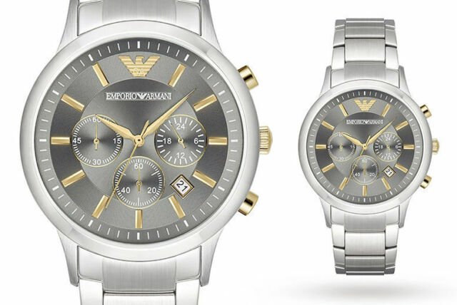 Emporio Armani Quartz Grey Dial Silver Steel Strap Watch For Men - AR11047