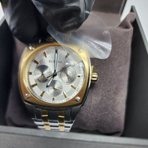  Shop Authentic Bulova Classic Multi Function Silver Dial Two Tone Steel Strap Watch for Men - 98C142 - Luxxuri