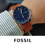  Shop Authentic Fossil The Commuter Blue Dial Brown Leather Strap Watch for Men - FS5401 - Luxxuri