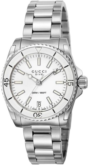  Shop Authentic Gucci Dive Quartz White Dial Stainless Steel Unisex Watch - YA136402 - Luxxuri