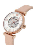 Shop Authentic Emporio Armani Meccanico Silver Skeleton Dial Beige Leather Strap Watch For Women - AR60001 - Luxxuri