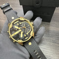  Shop Authentic Diesel Mr Daddy Black & Gold Dial Black Leather Strap Watch For Men - DZ7371 - Luxxuri