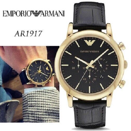  Shop Authentic Emporio Armani Luigi Chronograph Black Dial Black Leather Watch For Men - AR1917 - Luxxuri