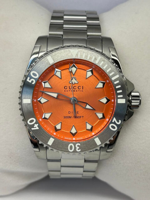  Shop Authentic Gucci Dive Automatic Orange Dial Silver Steel Strap Watch for Men - YA136355 - Luxxuri