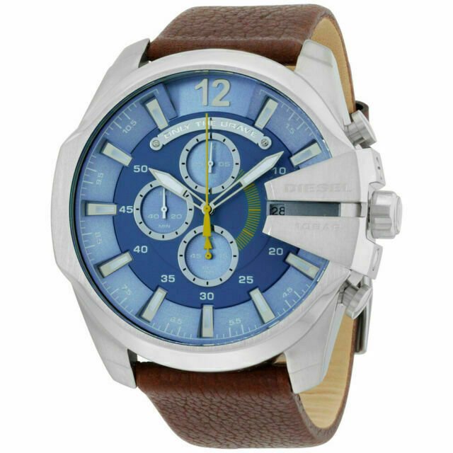  Shop Authentic Diesel Mega Chief Light Blue Dial Brown Leather Strap Watch For Men - DZ4281 - Luxxuri