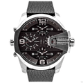Diesel Uber Chief Oversized 4 Time Black Dial Leather Strap Watch For Men - DZ7376