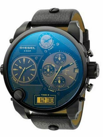  Shop Authentic Diesel Big Daddy Blue Dial Black Leather Strap Watch For Men - DZ7127 - Luxxuri