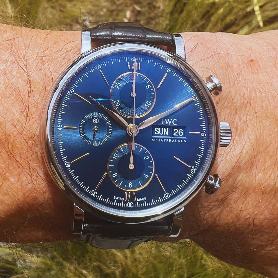  Shop Authentic IWC Portofino Chronograph Blue Dial Black Leather Strap Watch for Men - IW391036 - Luxxuri