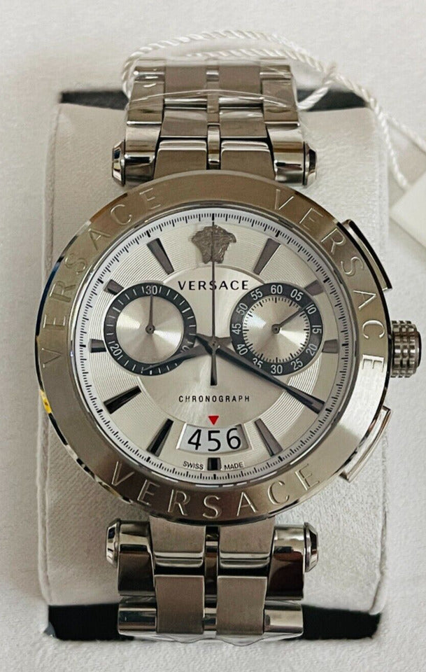  Shop Authentic Versace Aion Chronograph White Dial Silver Steel Strap Watch for Men - VBR040017 - Luxxuri
