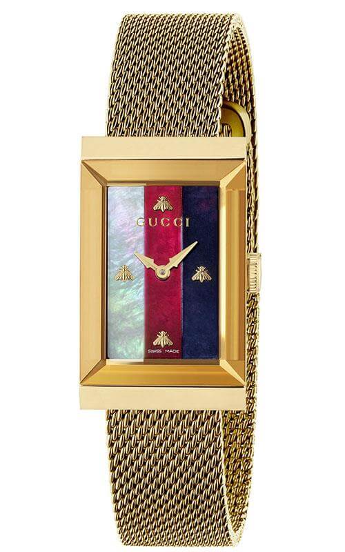  Shop Authentic Gucci G-Frame Mother of Pearl Dial Yellow Gold Mesh Bracelet Watch For Women - YA147410 - Luxxuri