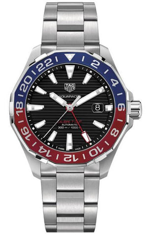  Shop Authentic Tag Heuer Aquaracer GMT Caliber 7 Pepsi Black Dial Silver Steel Strap Watch for Men - WAY201F.BA0927 - Luxxuri