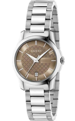  Shop Authentic Gucci G Timeless Brown Dial Silver Steel Strap Watch For Women - YA126526 - Luxxuri