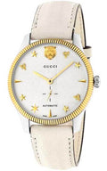  Shop Authentic Gucci G Timeless Automatic Silver Dial Beige Leather Strap Watch For Men - YA126348 - Luxxuri