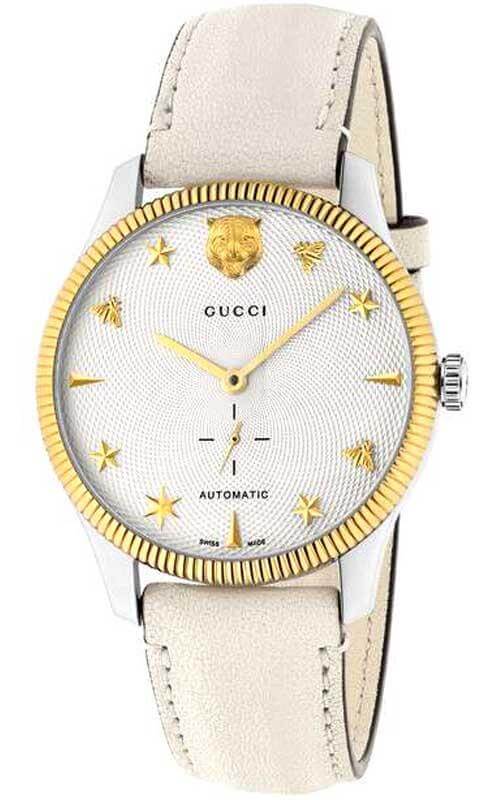  Shop Authentic Gucci G Timeless Automatic Silver Dial Beige Leather Strap Watch For Men - YA126348 - Luxxuri