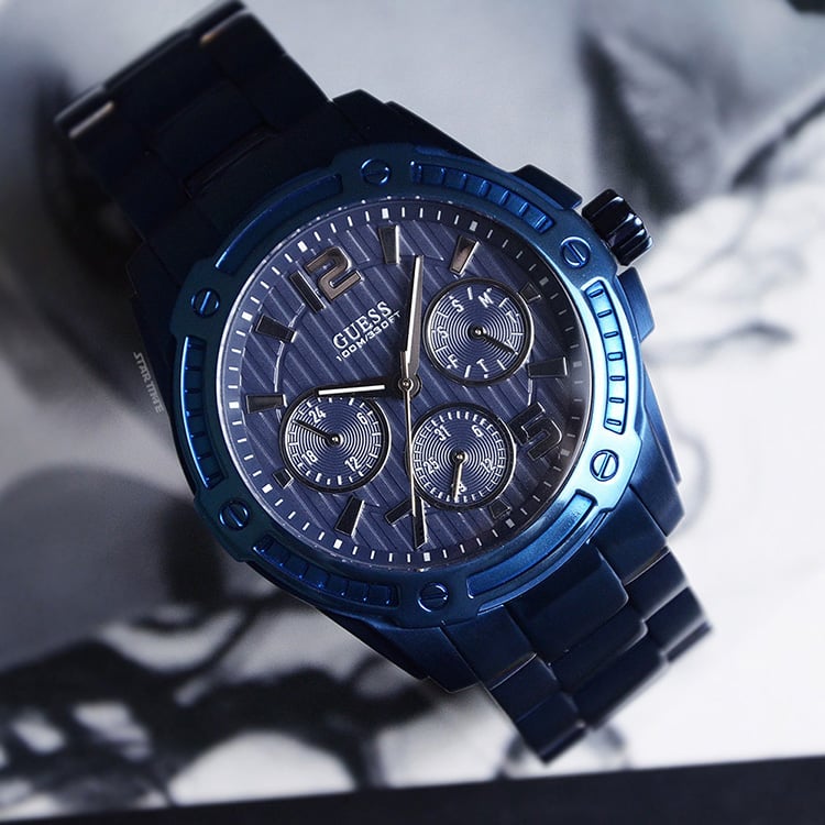  Shop Authentic Guess Flagship Chronograph Blue Dial Blue Steel Strap Watch for Men - W0601G2 - Luxxuri