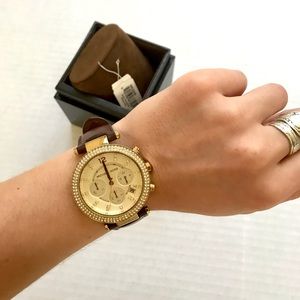  Shop Authentic Michael Kors Parker Champagne Dial Brown Leather Strap Watch for Women - MK2249 - Luxxuri