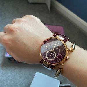  Shop Authentic Michael Kors Sawyer Maroon Dial Maroon Leather Strap Watch for Women - MK2426 - Luxxuri
