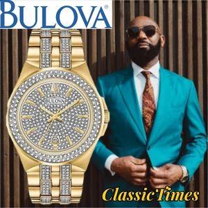 Shop Authentic Bulova Crystal Collection Silver Dial Two Tone Steel Strap Watch for Men - 98K102 - Luxxuri