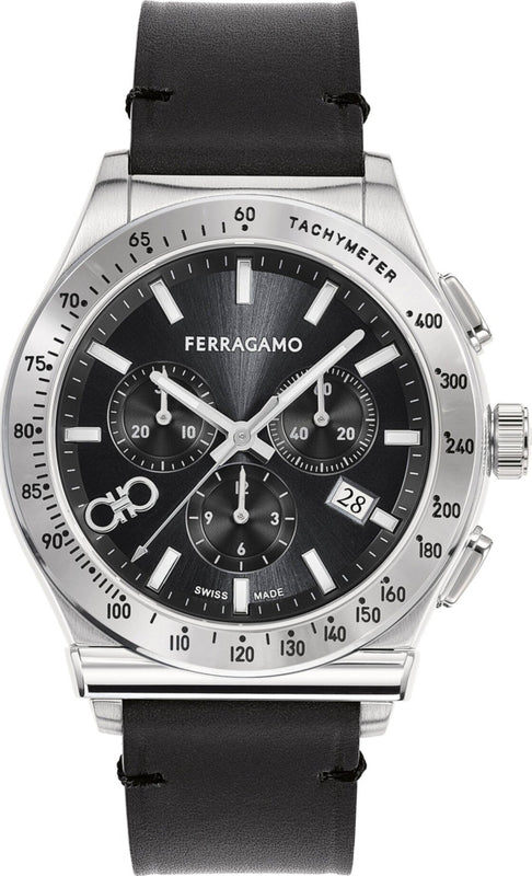  Shop Authentic Salvatore Ferragamo 1927 Chrono Analog Black Dial Black Leather Strap Watch for Men -  SFKZ00123 - Luxxuri