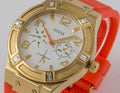 Guess Jet Setter Golden Dial Orange Rubber Watch For Women - W0564L2
