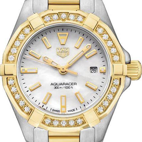  Shop Authentic Tag Heuer Aquaracer Diamonds Mother of Pearl Dial Two Tone Steel Strap Watch for Women - WBD1421.BB0321 - Luxxuri