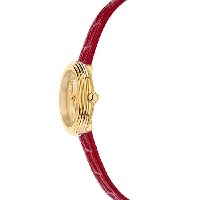  Shop Authentic Versace Virtus Mini Quartz Gold Dial Red Leather Strap Watch For Women - VET300521 - Luxxuri