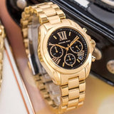  Shop Authentic Michael Kors Bradshaw Chronograph Black Dial Gold Steel Strap Watch For Women - MK6959 - Luxxuri