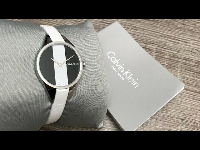  Shop Authentic Calvin Klein Rebel White Black Dial White Leather Strap Watch for Women - K8P231L1 - Luxxuri