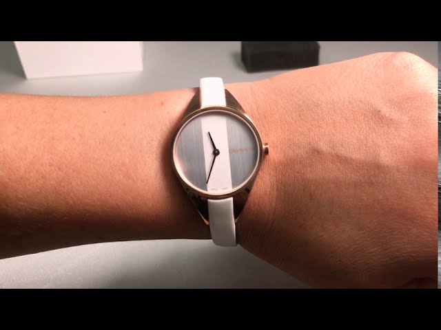  Shop Authentic Calvin Klein Rebel White Grey Dial White Leather Strap Watch for Women - K8P236L6 - Luxxuri