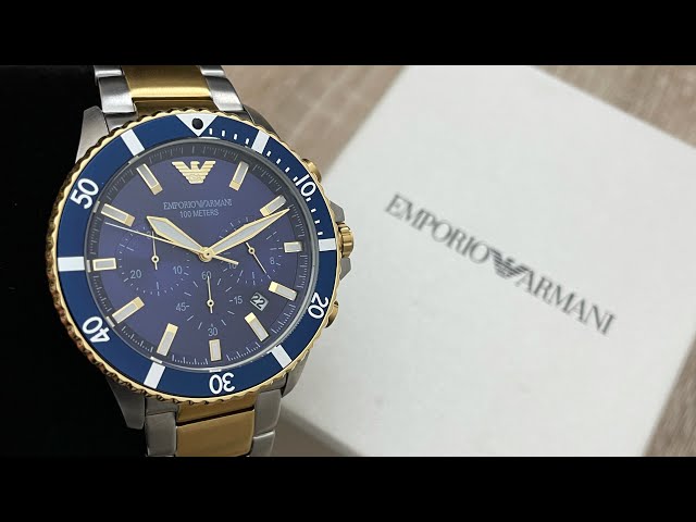  Shop Authentic Emporio Armani Mario Chronograph Blue Dial Two Tone Steel Strap Watch For Men - AR11362 - Luxxuri