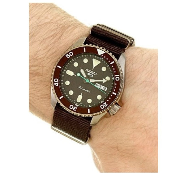  Shop Authentic Seiko 5 Sport Automatic Brown Dial Brown Nylon Strap Watch For Men - SRPD85K1 - Luxxuri