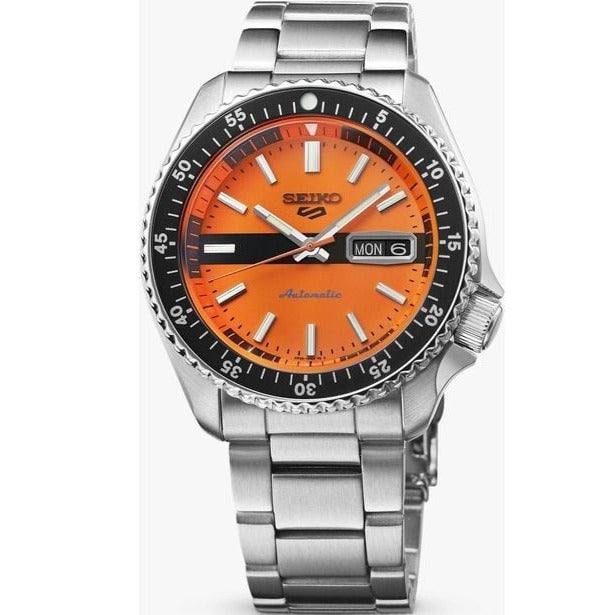  Shop Authentic Seiko 5 Sports Double Hurricane Retro Orange Dial Silver Steel Strap Watch For Men - SRPK11K1 - Luxxuri