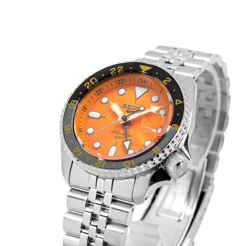  Shop Authentic Seiko 5 Sports GMT Automatic Orange Dial Silver Steel Strap Watch For Men - SSK005K1 - Luxxuri