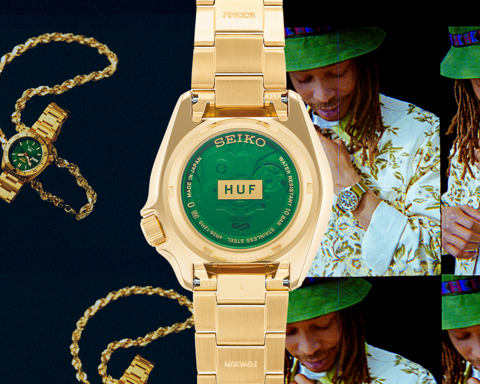  Shop Authentic Seiko 5 Sports HUF Limited Edition Green Dial Gold Steel Strap Watch For Men - SRPJ20 - Luxxuri