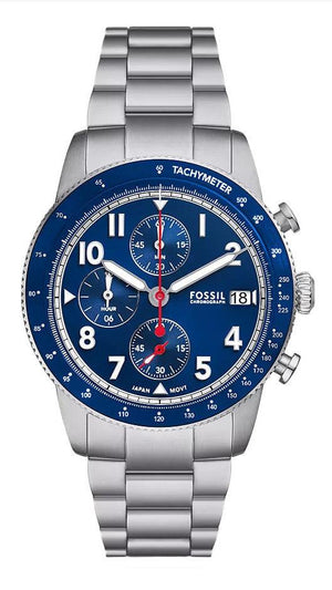  Shop Authentic Fossil Sport Tourer Chronograph Blue Dial Silver Steel Strap Watch for Men - FS6047 - Luxxuri