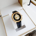  Shop Authentic Versace Shadov Quartz Gold Dial Black Leather Strap Watch for Women - VEBM01118 - Luxxuri