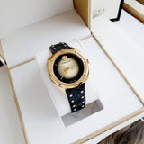  Shop Authentic Versace Shadov Quartz Gold Dial Black Leather Strap Watch for Women - VEBM01118 - Luxxuri