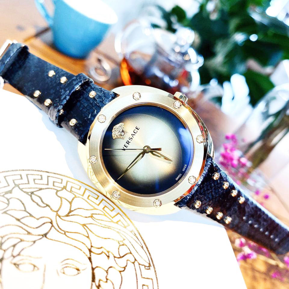  Shop Authentic Versace Shadov Gold Dial Green Leather Strap Watch For Women - VEBM01018 - Luxxuri