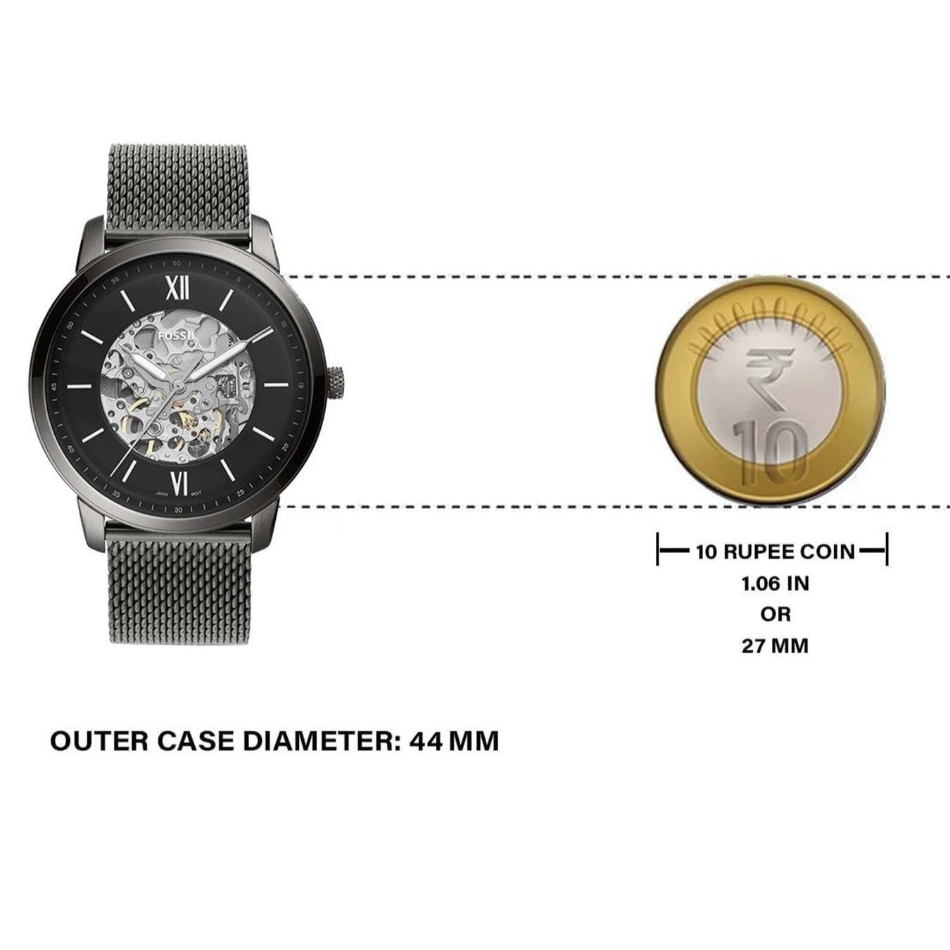  Shop Authentic Fossil Neutra Automatic Skeleton Black Dial Grey Mesh Strap Watch for Men - ME3185 - Luxxuri