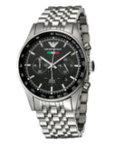  Shop Authentic Emporio Armani Sportivo Chronograph Black Dial Silver Steel Strap Watch For Men - AR5984 - Luxxuri