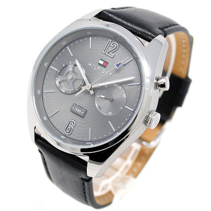  Shop Authentic Tommy Hilfiger Deacan Grey Dial Black Leather Strap Watch for Men - 1791548 - Luxxuri