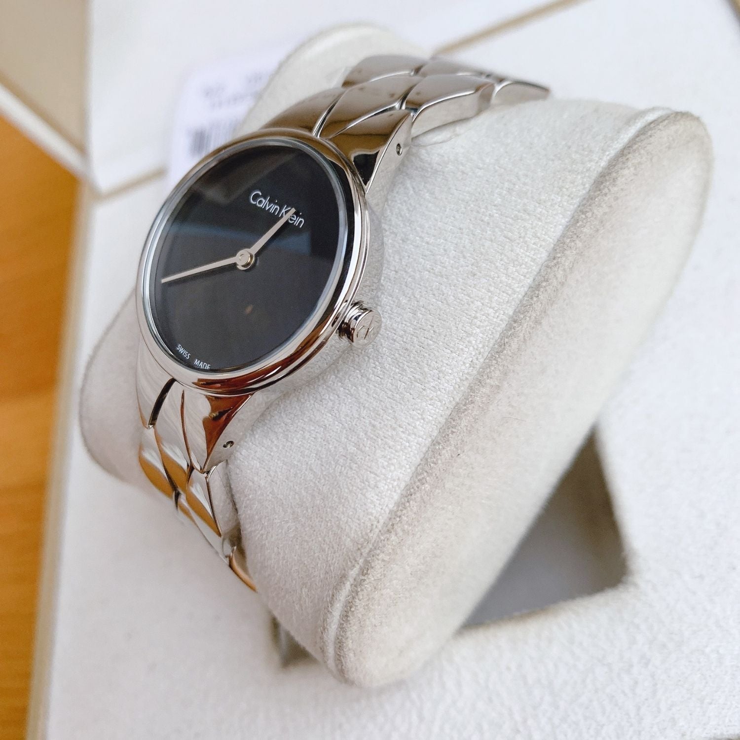  Shop Authentic Calvin Klein Snake Black Dial Silver Steel Strap Watch For Women - K6E23141 - Luxxuri