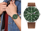  Shop Authentic Tommy Hilfiger Jimmy Chronograph Green Dial Brown Leather Strap Watch For Men - 1791948 - Luxxuri